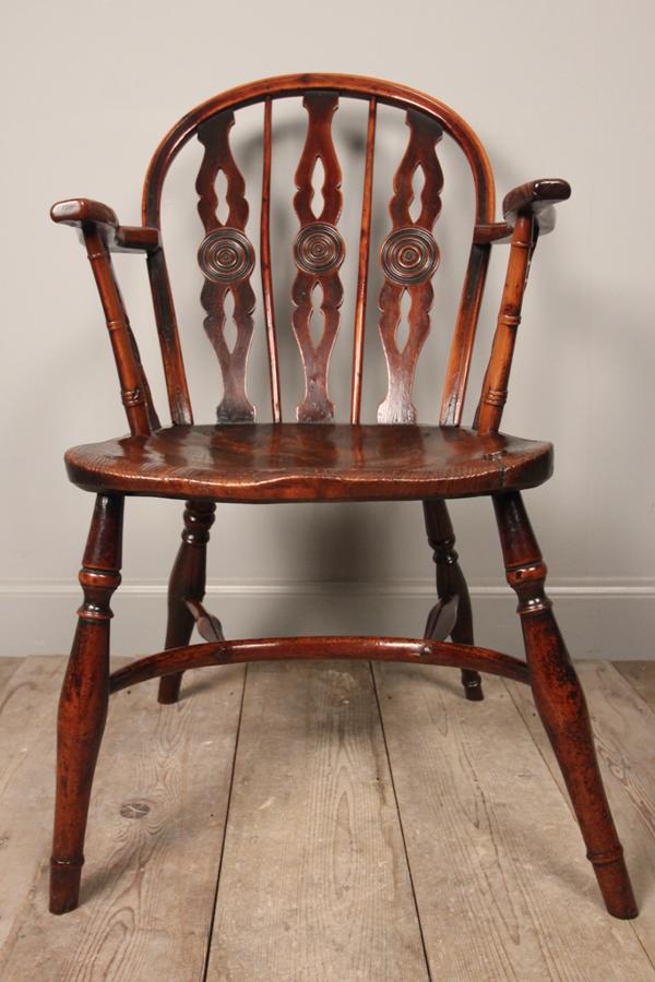 Early 19th C. Yew Wood Prior Windsor Chair