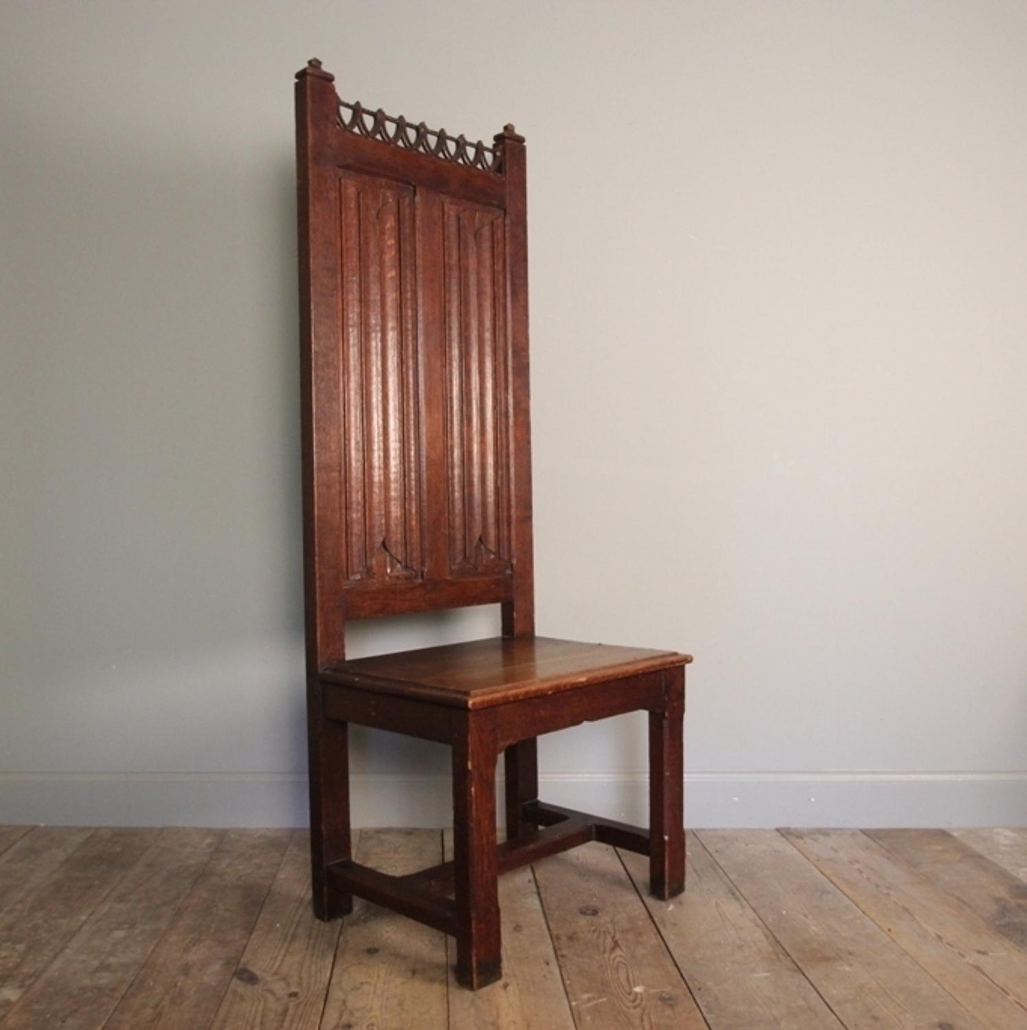 Grand Scale Gothic Linenfold Oak Hall Chair