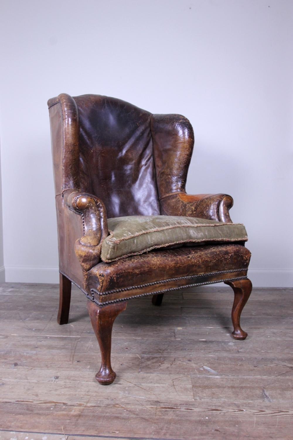 Superb 19th C. Leather Wing Chair