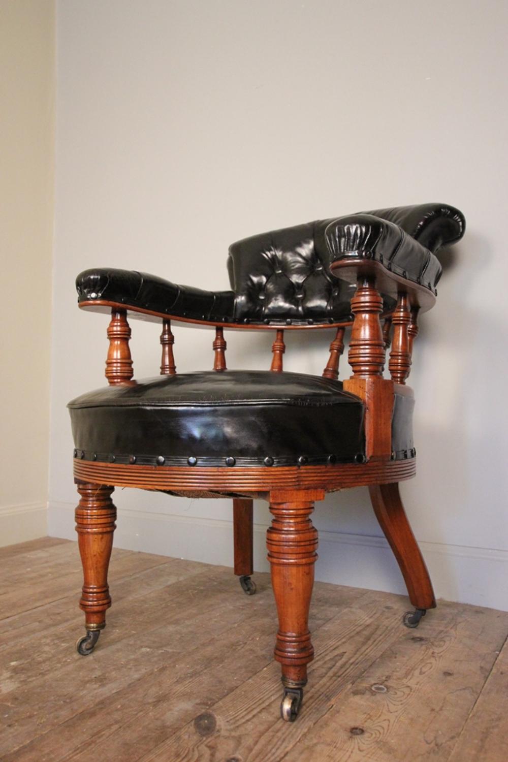 19th C Leather Library  Desk Chair