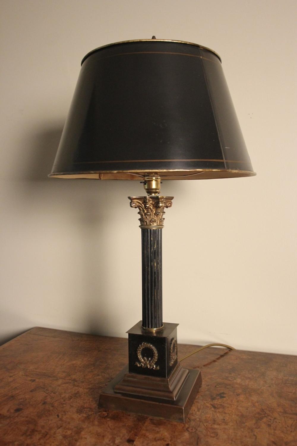 Edwardian Corinthian Lamp Base with Original Shade
