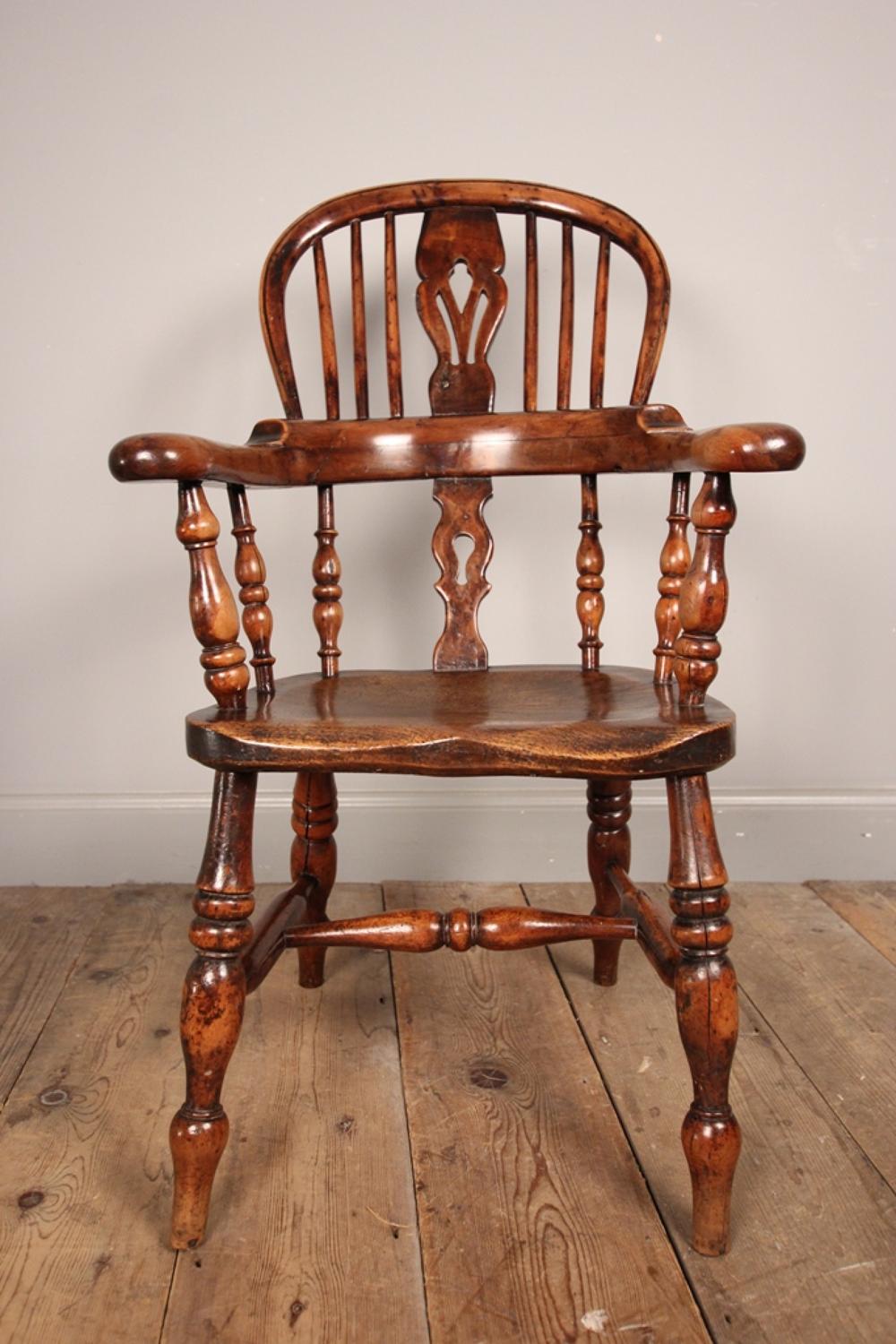 Rare Yew Broad Arm Child's Windsor Chair