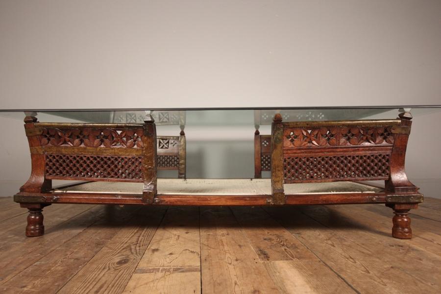 Large Colonial Glass Topped Palanquin Coffee Table