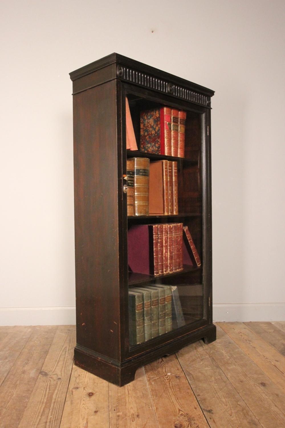 19th C. Ebonised Glazed Bookcase Cabinet