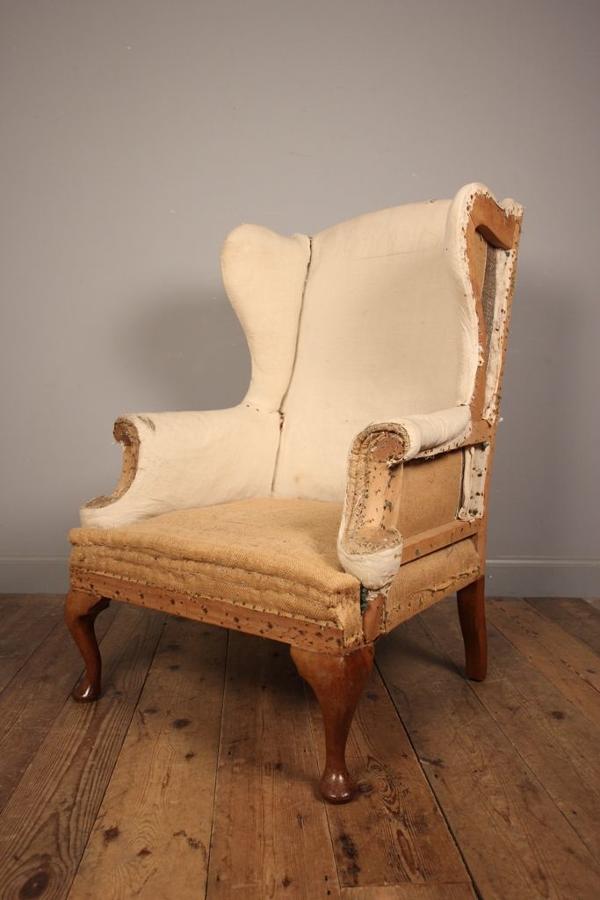 19th C Walnut Wing Chair