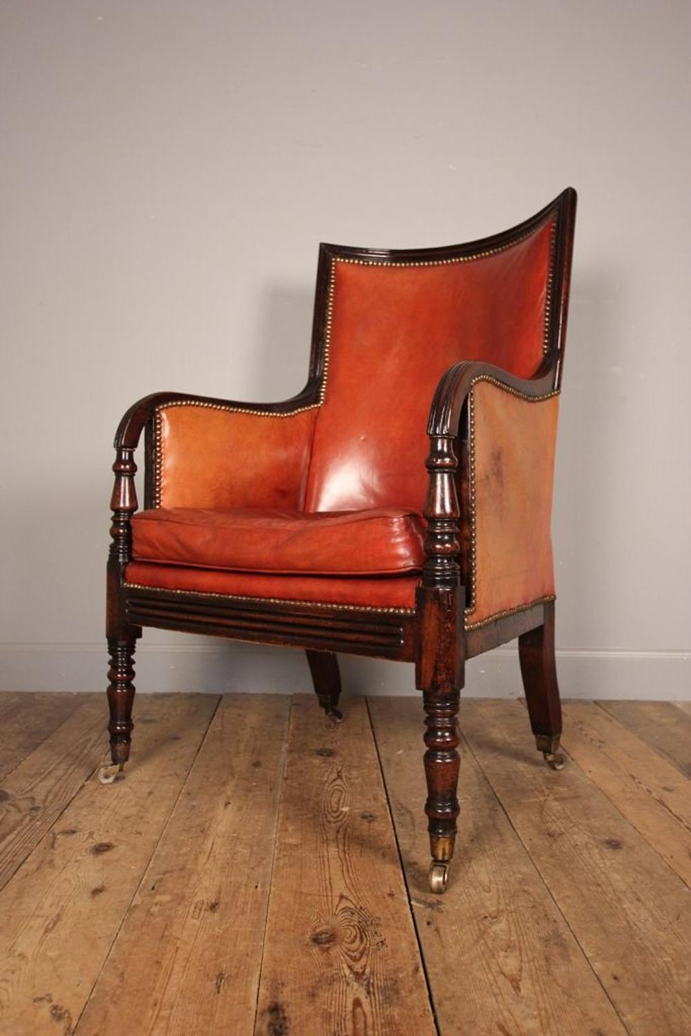 George IV Mahogany Leather Library Chair