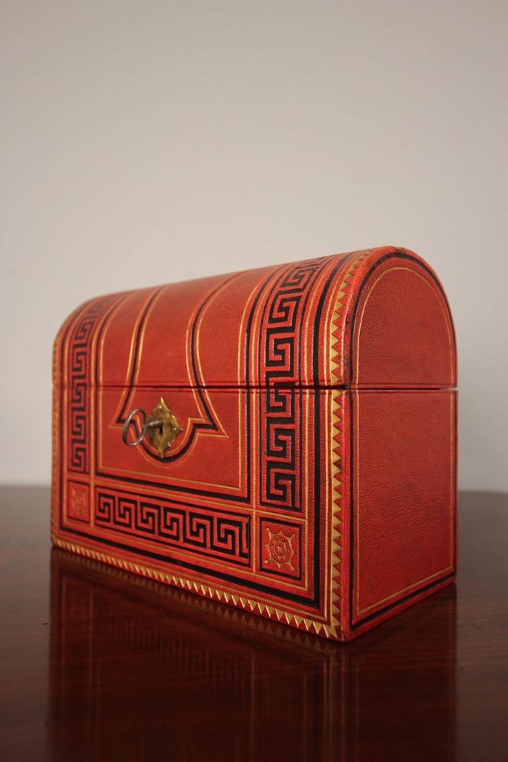 Striking 19th C Embossed Leather Stationary Box