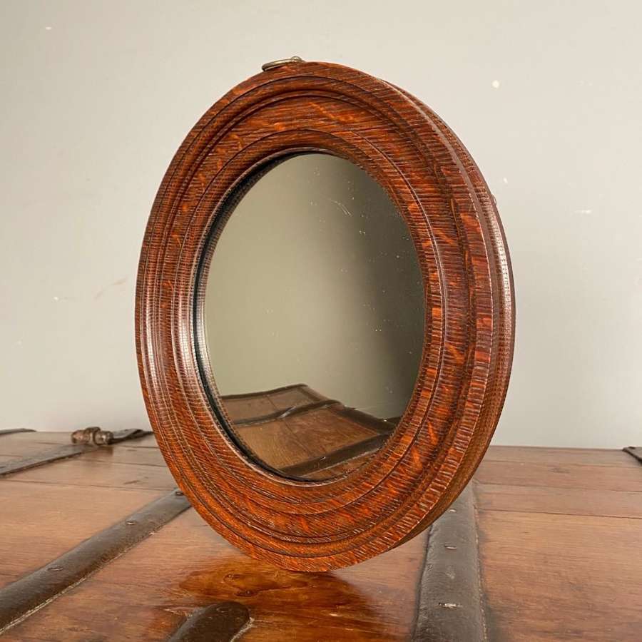 Small Edwardian Convex Oak Mirror