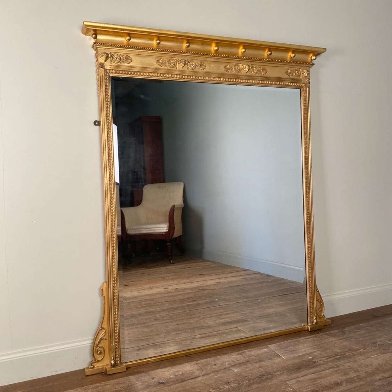 19th C Large English Giltwood Overmantle Mirror