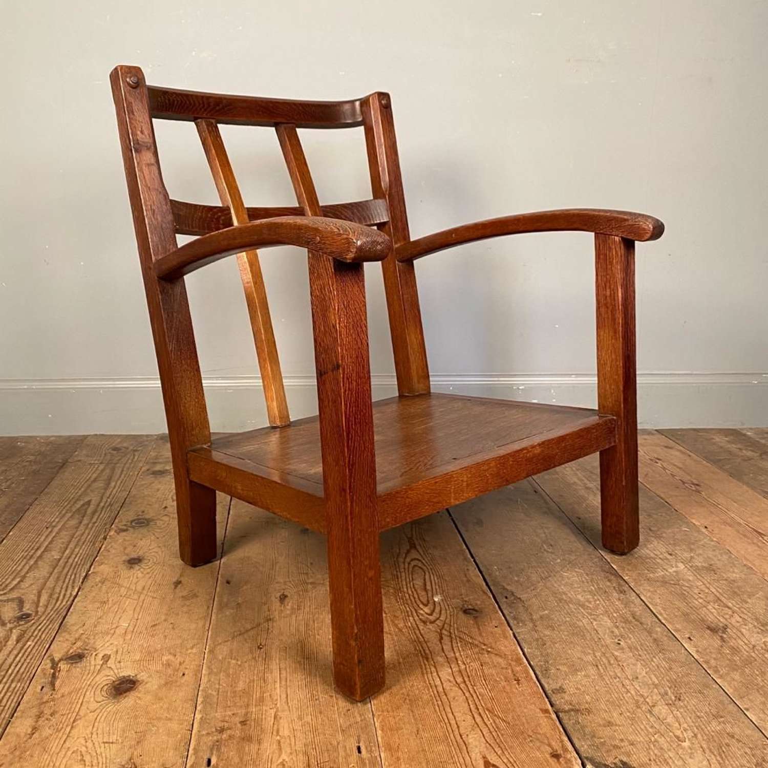 In the Manner of Heals - Arts & Crafts Oak Low Chair