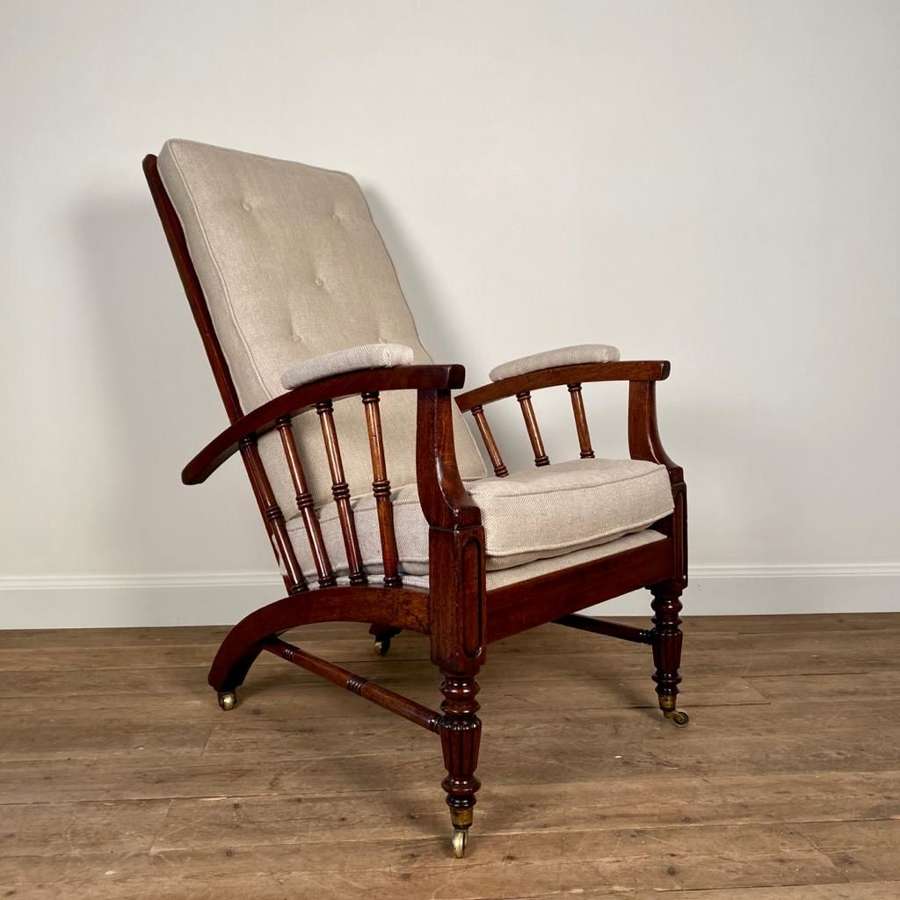 Stylish 19th C Mahogany Reclining Morris Chair