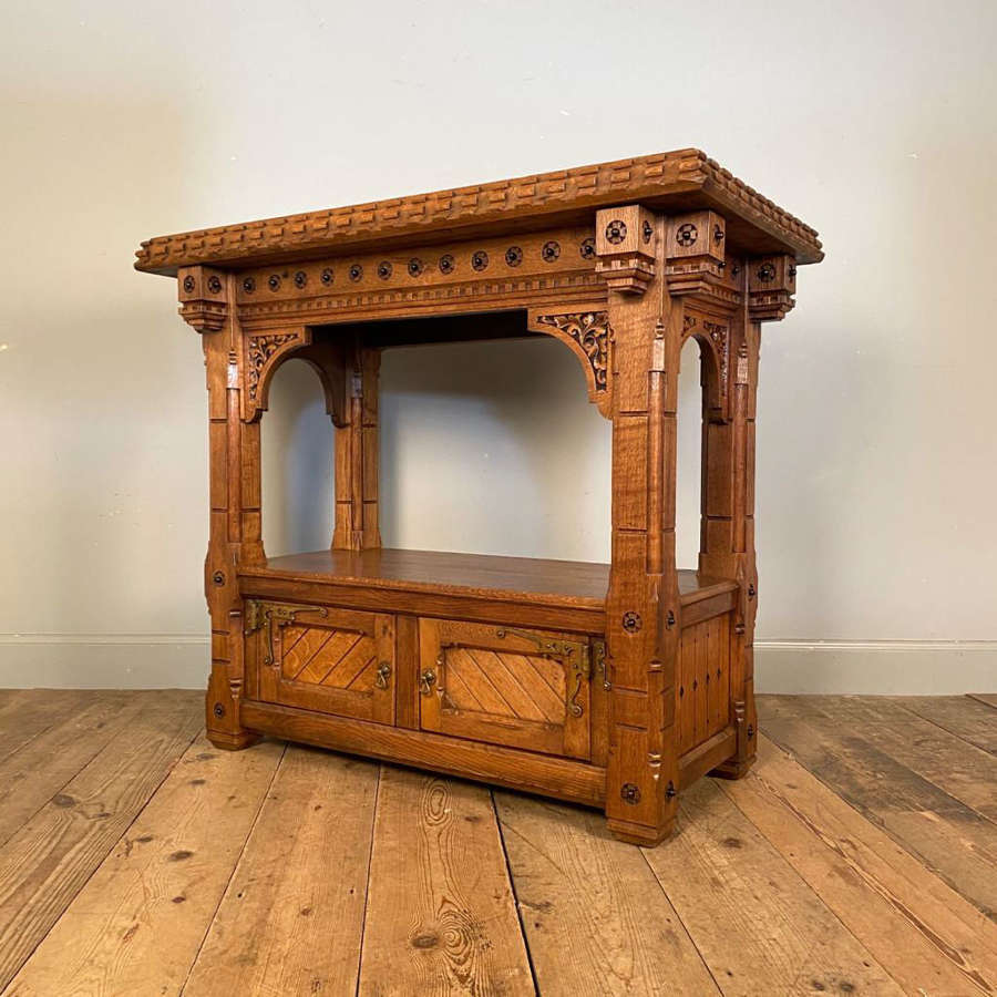 Arts & Crafts Gothic Oak Console Table