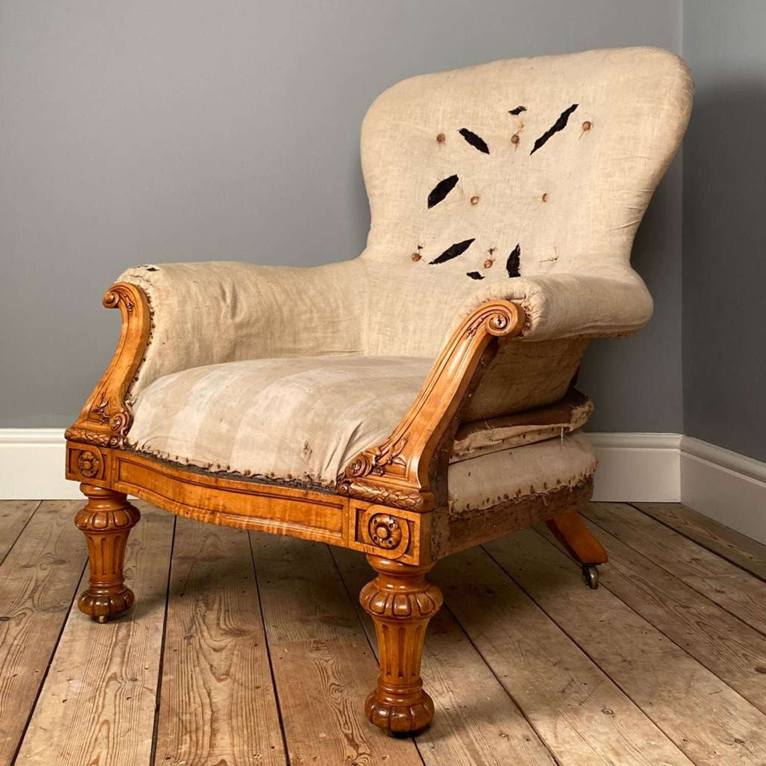 19th C. Large Country House Satinwood Armchair