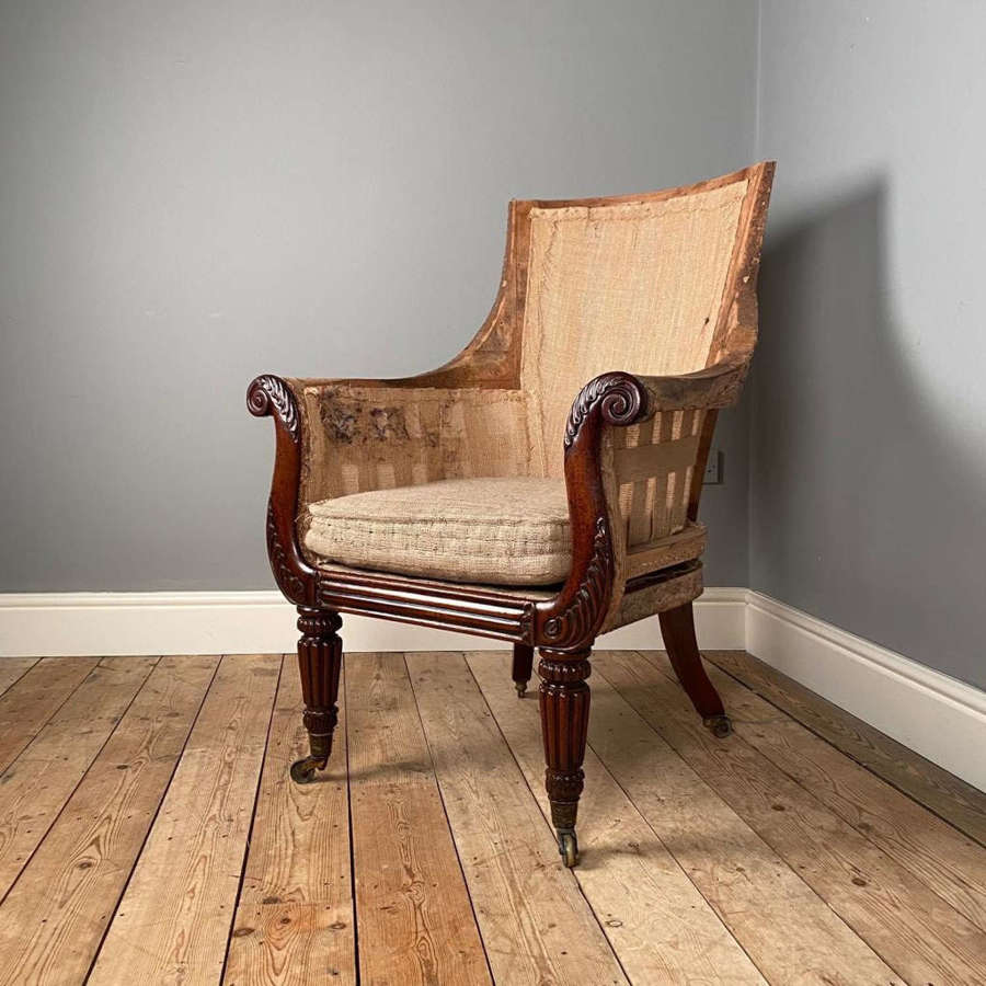 Large Regency Mahogany Bergere Library Chair