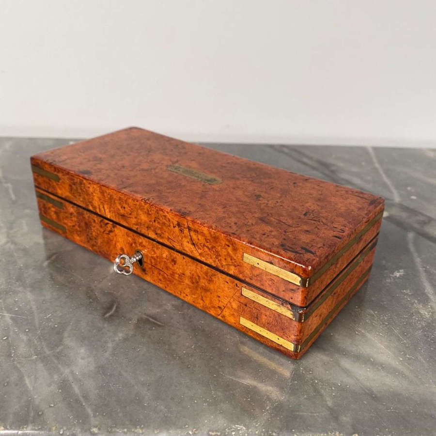 Small 19th C Burr Walnut & Brass Banded Trinket Box
