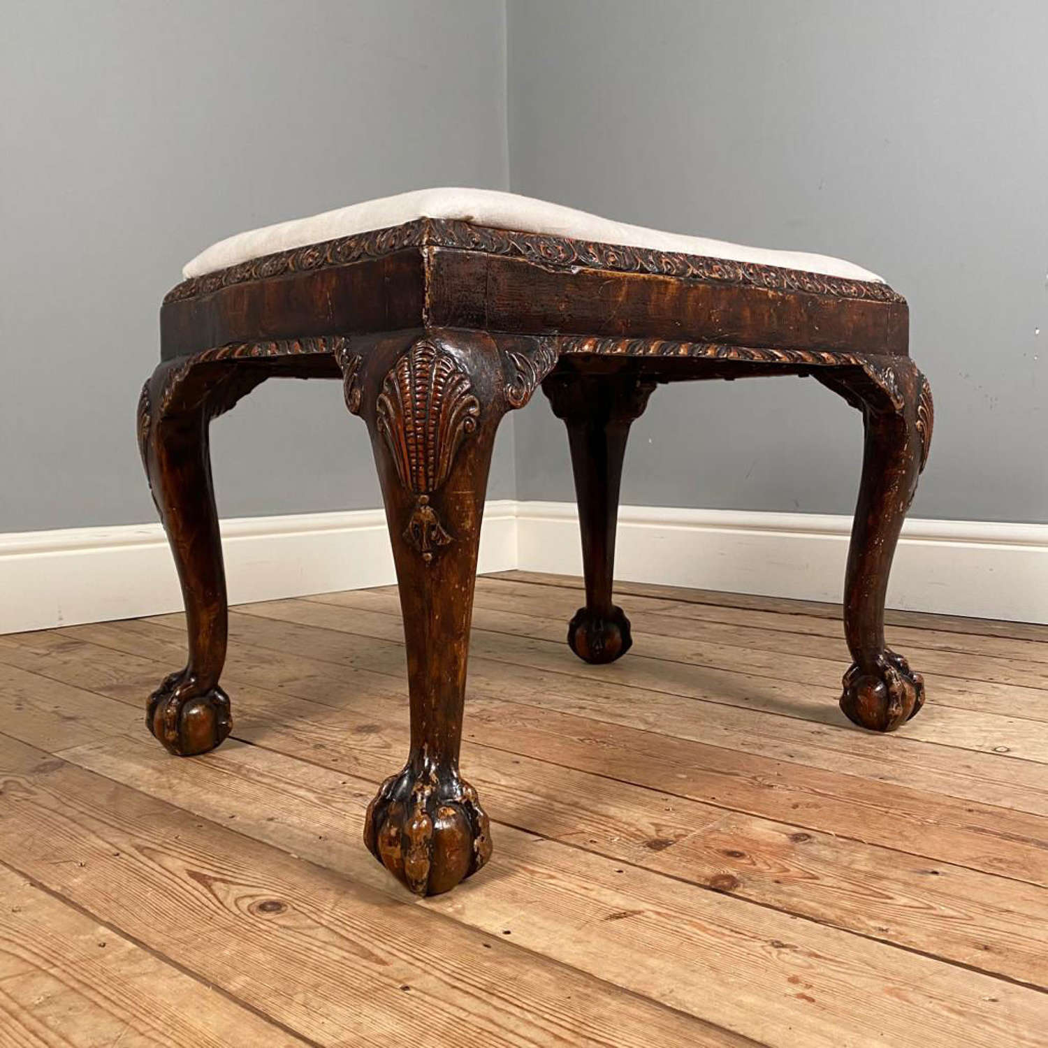 19th C Ball & Claw Stool in Original Paint