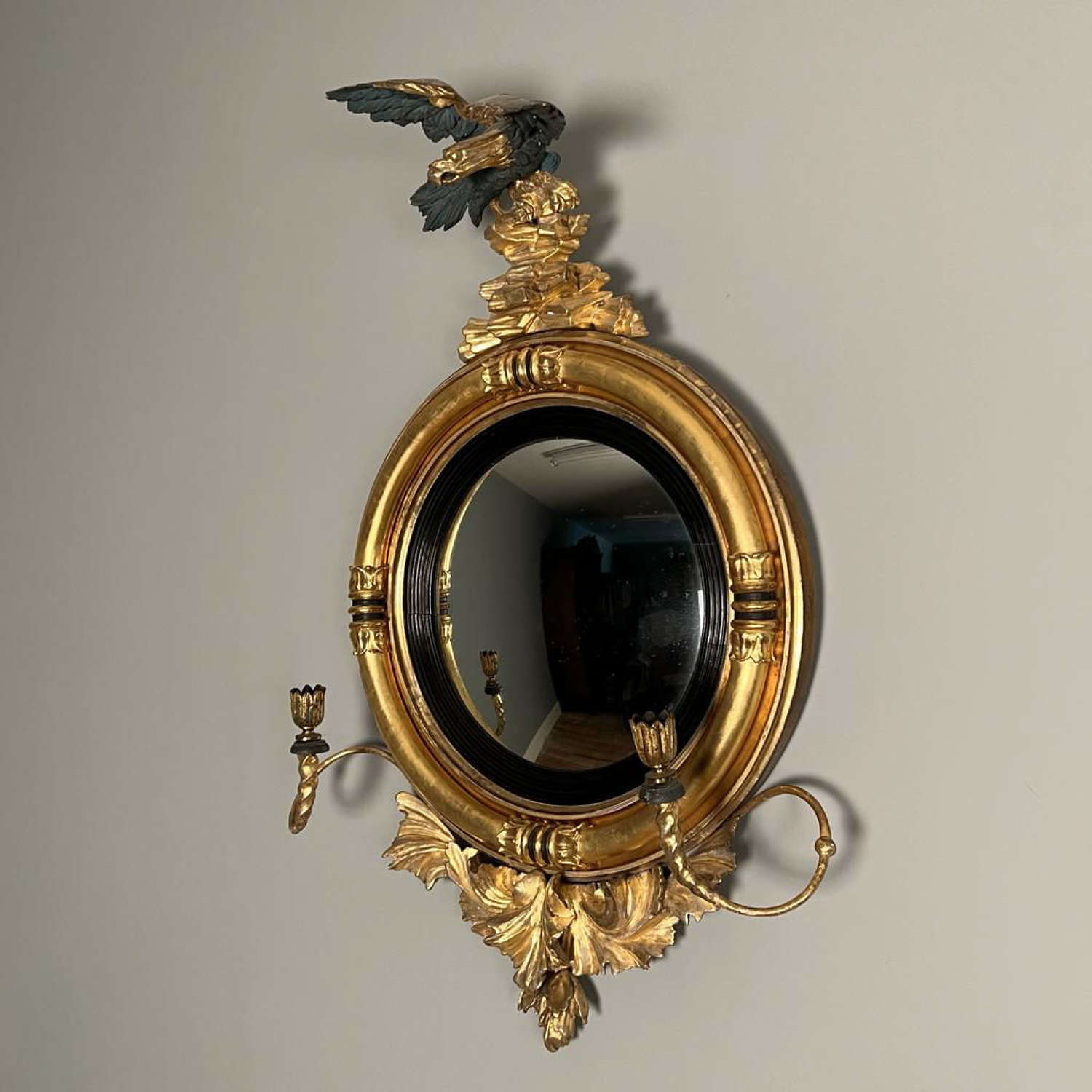 Small Regency Giltwood Convex Mirror