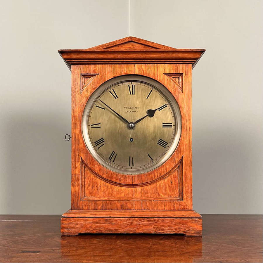 19th C Architectural Oak Bracket Clock by Vulliamy of London