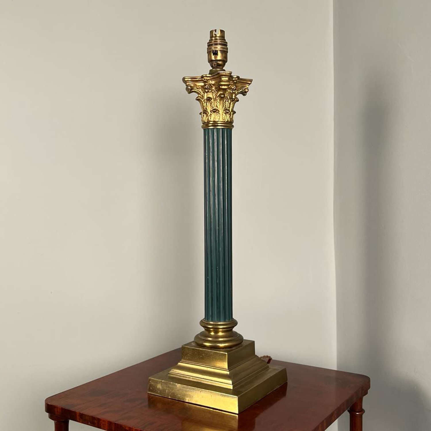 19th C Brass Corinthian Table Lamp