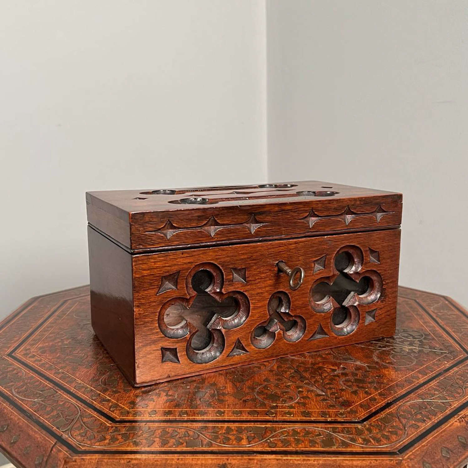 19th C Gothic Walnut Table Top Letterbox