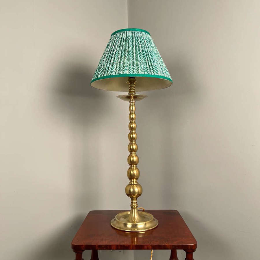 19th C Brass Bobbin Table Lamp