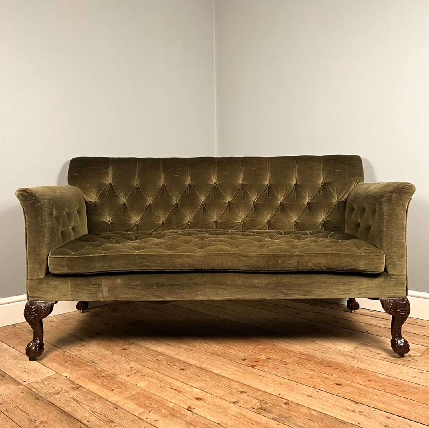 19th C George II Style Upholstered Mahogany Sofa