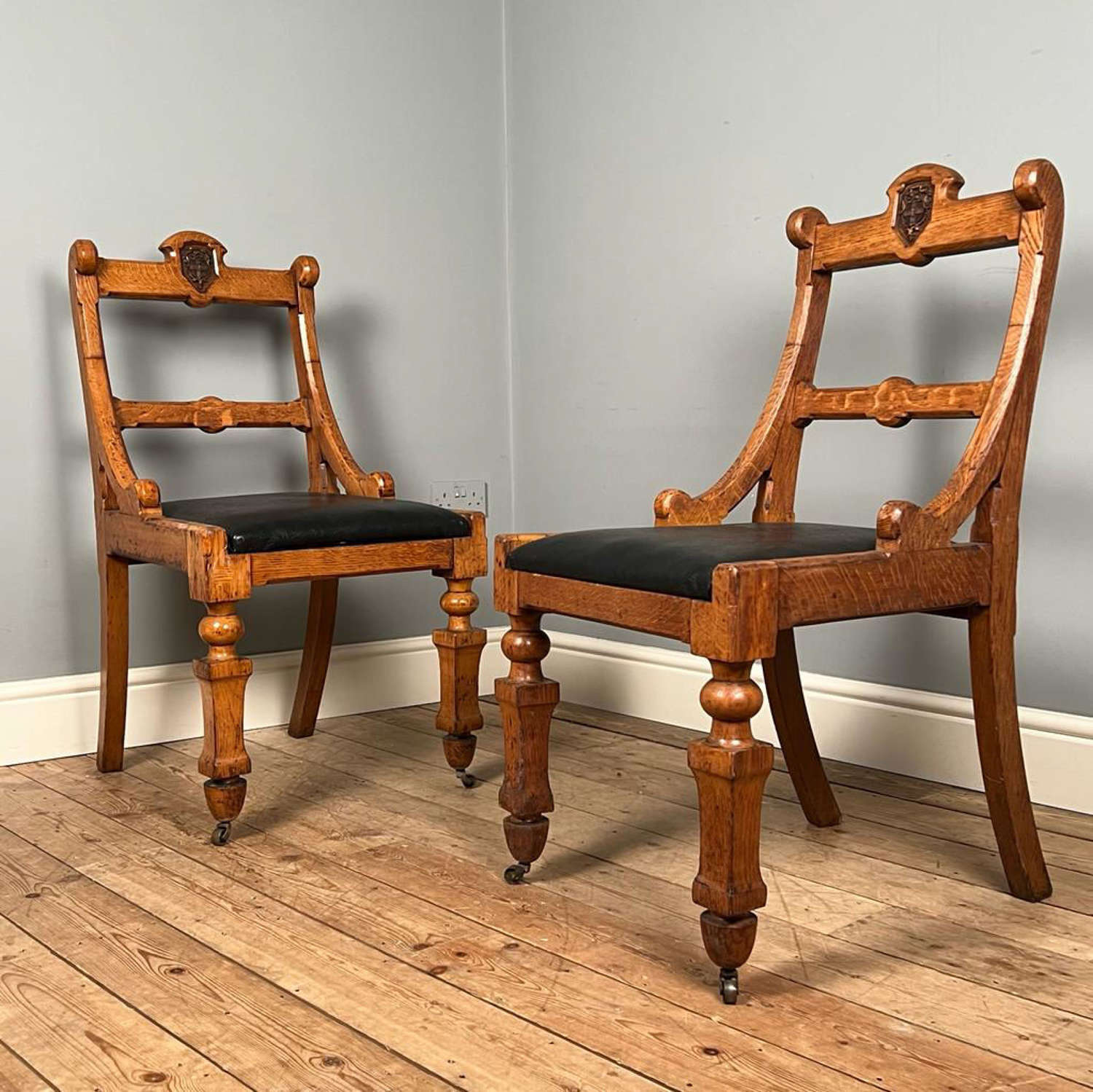 Pair of Reformed Gothic Oak Hall Chairs