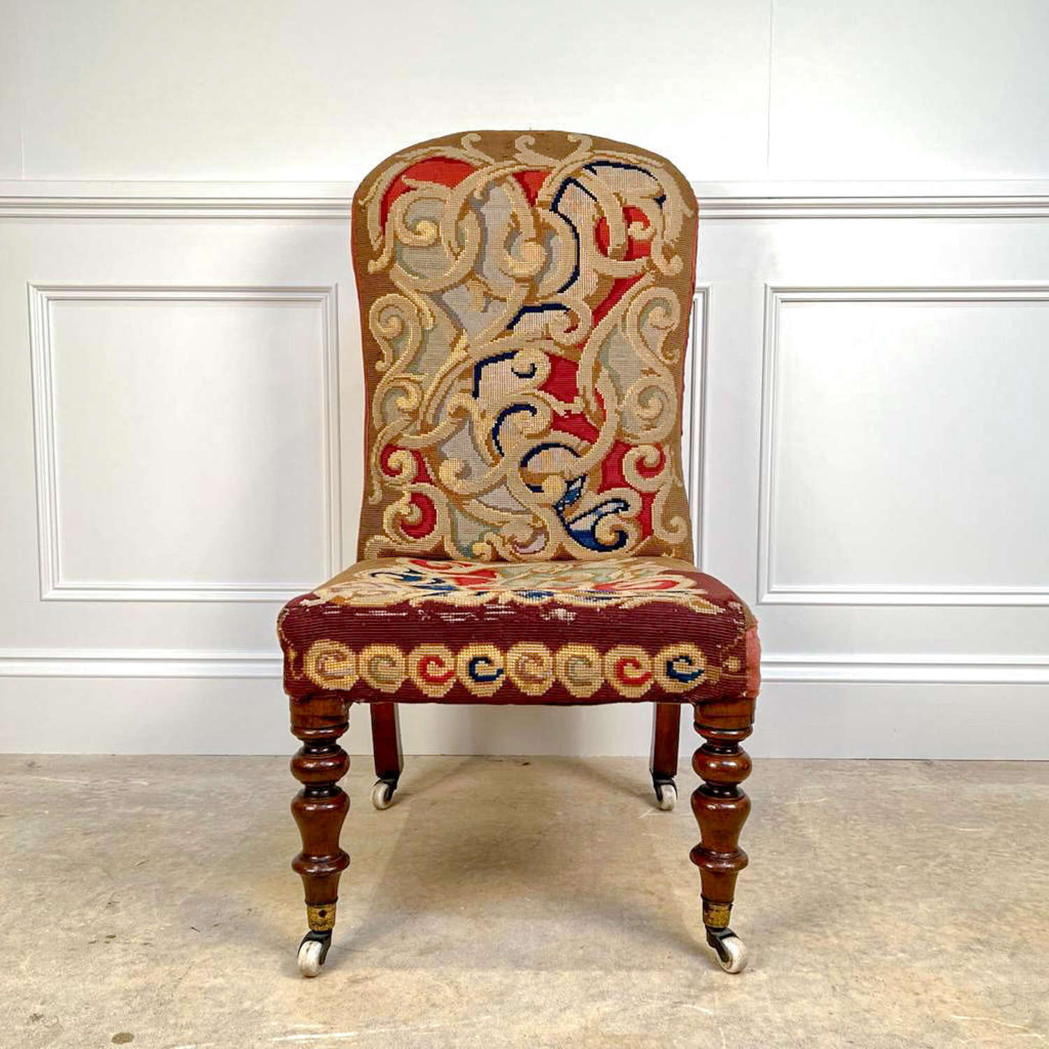19th Slipper Chair in Beautiful Original Fabric