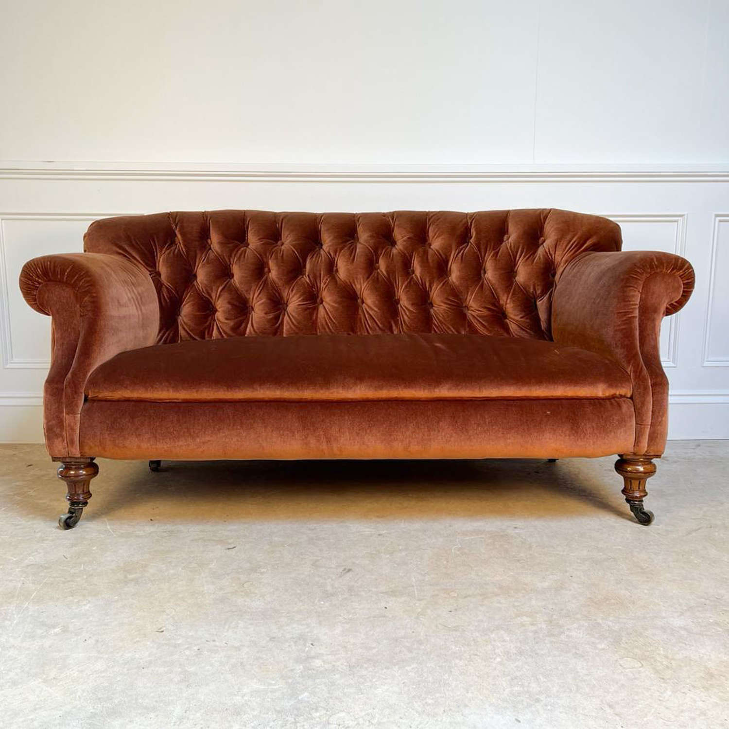 Beautiful 19th C Small Walnut Upholstered Sofa