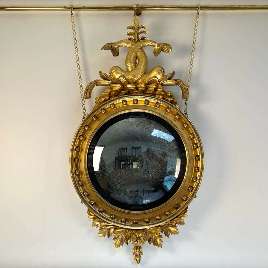 Regency Giltwood Dolphin Convex Mirror