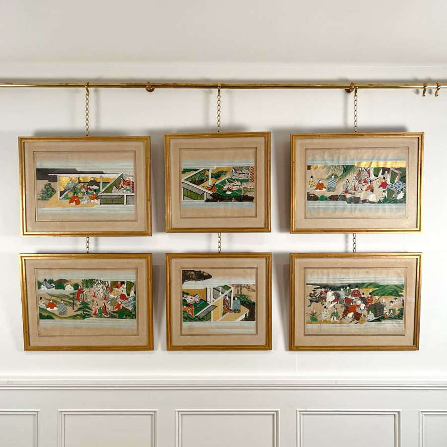 Decorative set of 6 Gouache Japanese Pictures