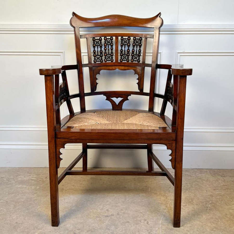 19th C Walnut & Rush Seated Chair by Liberty & Co