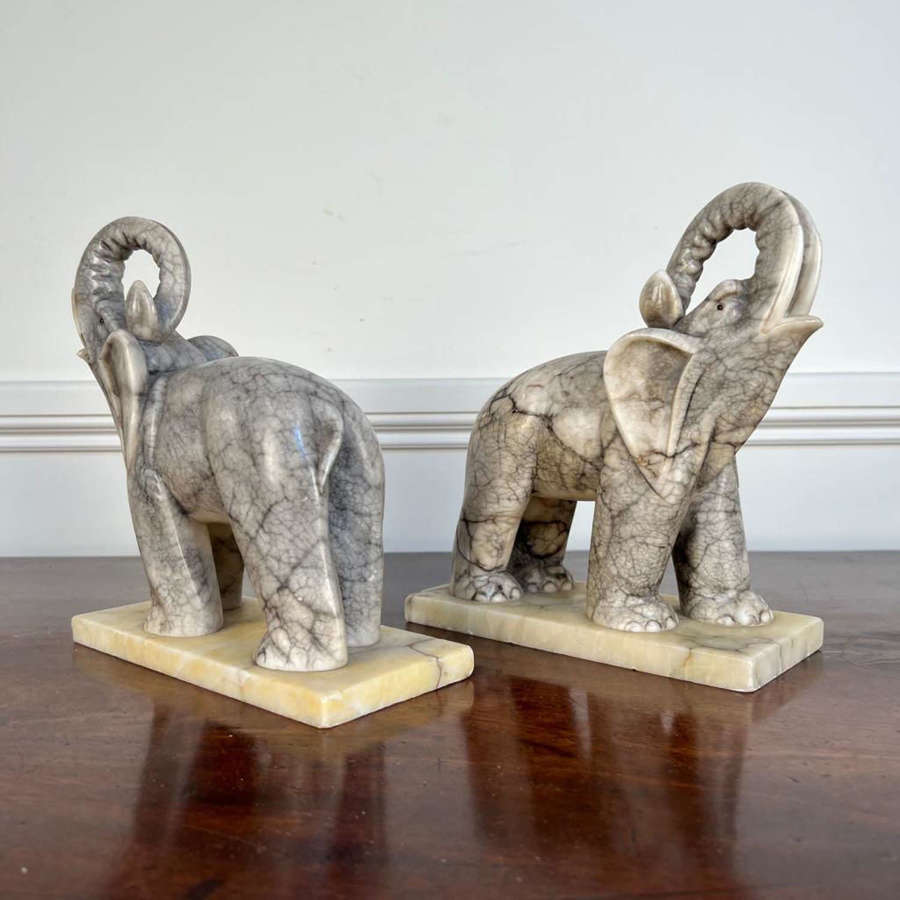 Pair of Marble Elephant Bookends