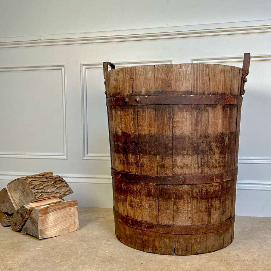 Large Country House Oak & Iron Banded Log Bucket