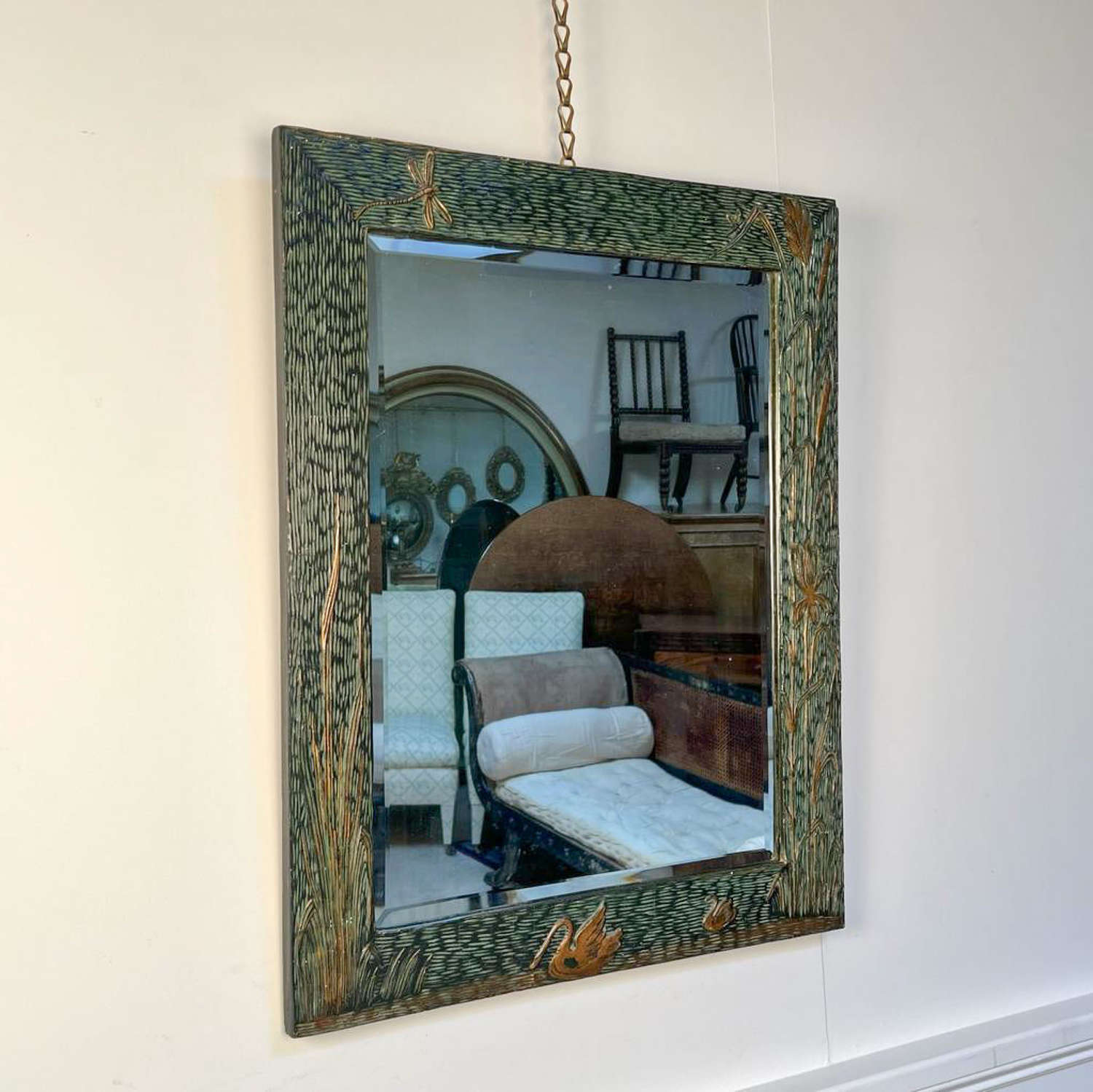 19th C Art Nouveau Gilt and Lacquered Wall Mirror