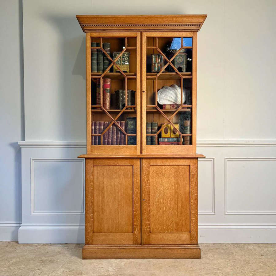 19th C Pale Oak Bookcase Cabinet