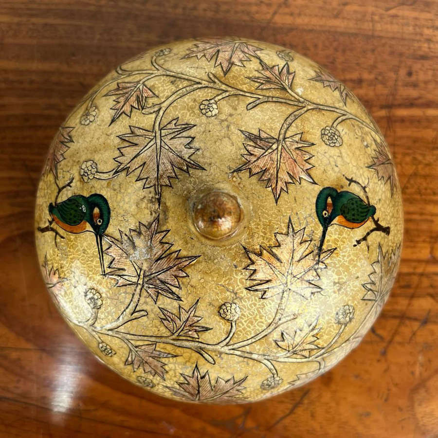 1930's Kashmiri Lidded Pot with Kingfishers