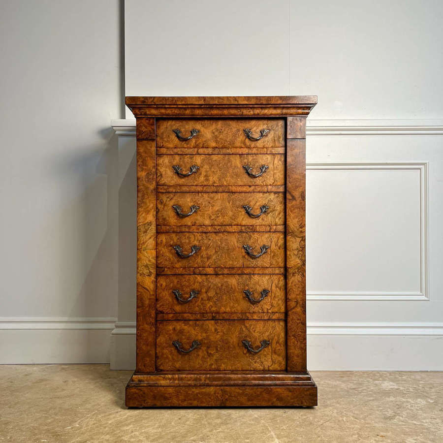 19th C Gillows Burr Walnut Dwarf Wellington Chest