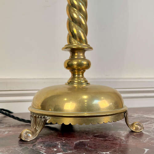 19th C Brass Twisted Table Lamp