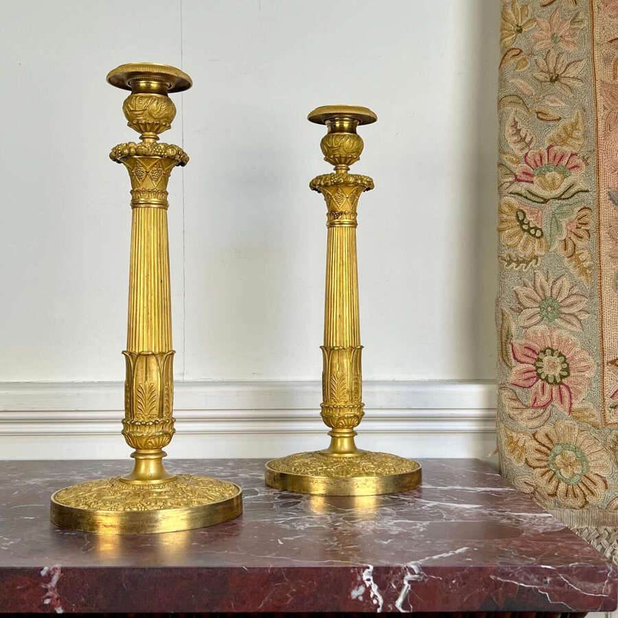 Striking Pair of 19th C Ormolu Candlesticks