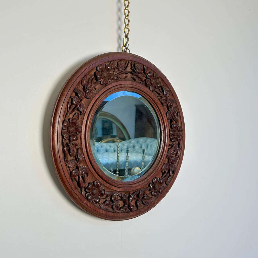 Arts & Craft Oak Circular Mirror - Arthur W Simpson