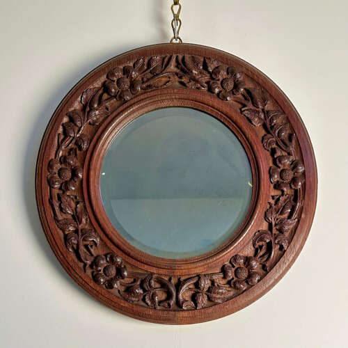 Arts & Craft Oak Circular Mirror - Arthur W Simpson