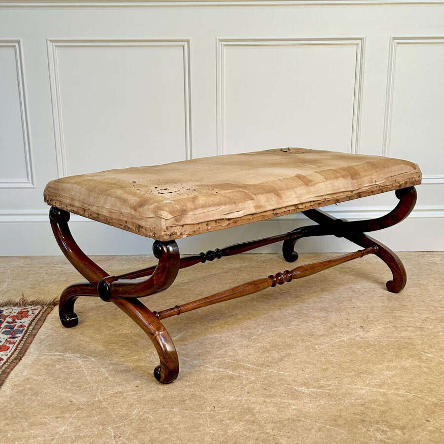 Large Regency Rosewood X Frame Centre Stool