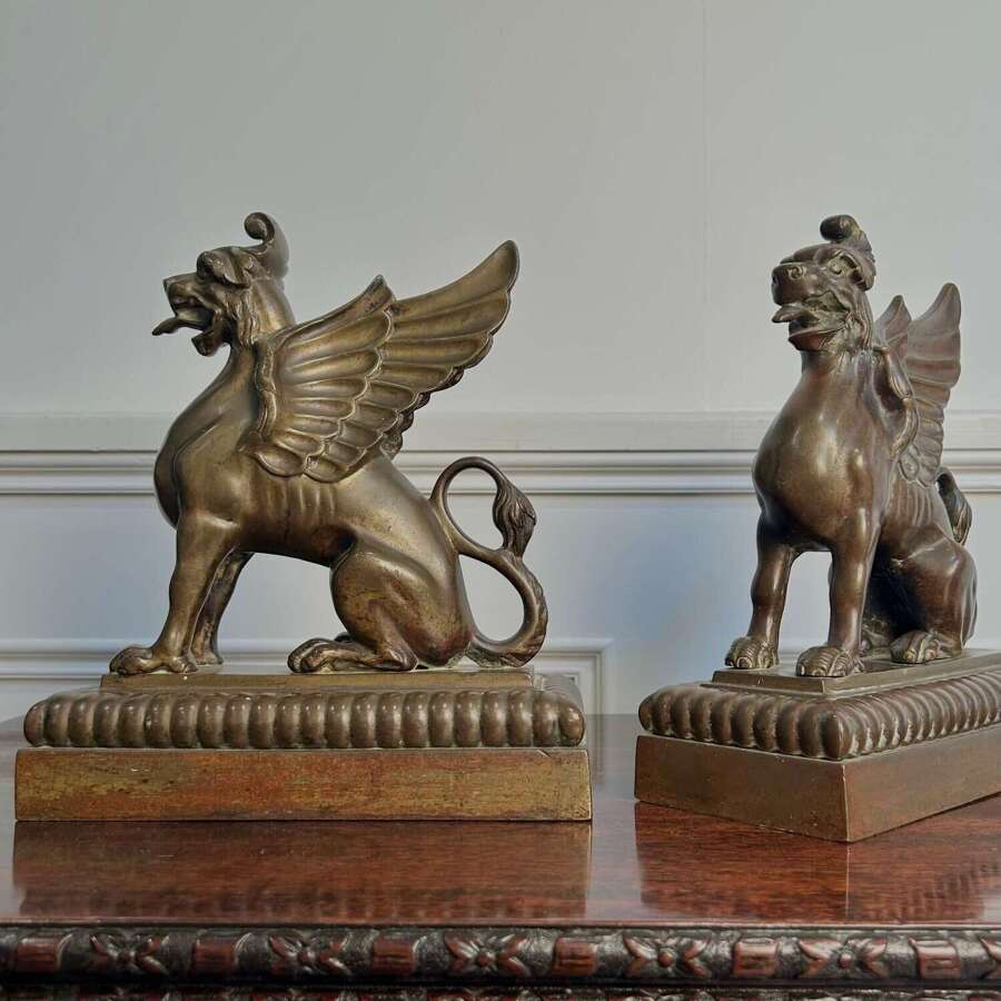 Super Pair of 19th C Bronzed Griffins