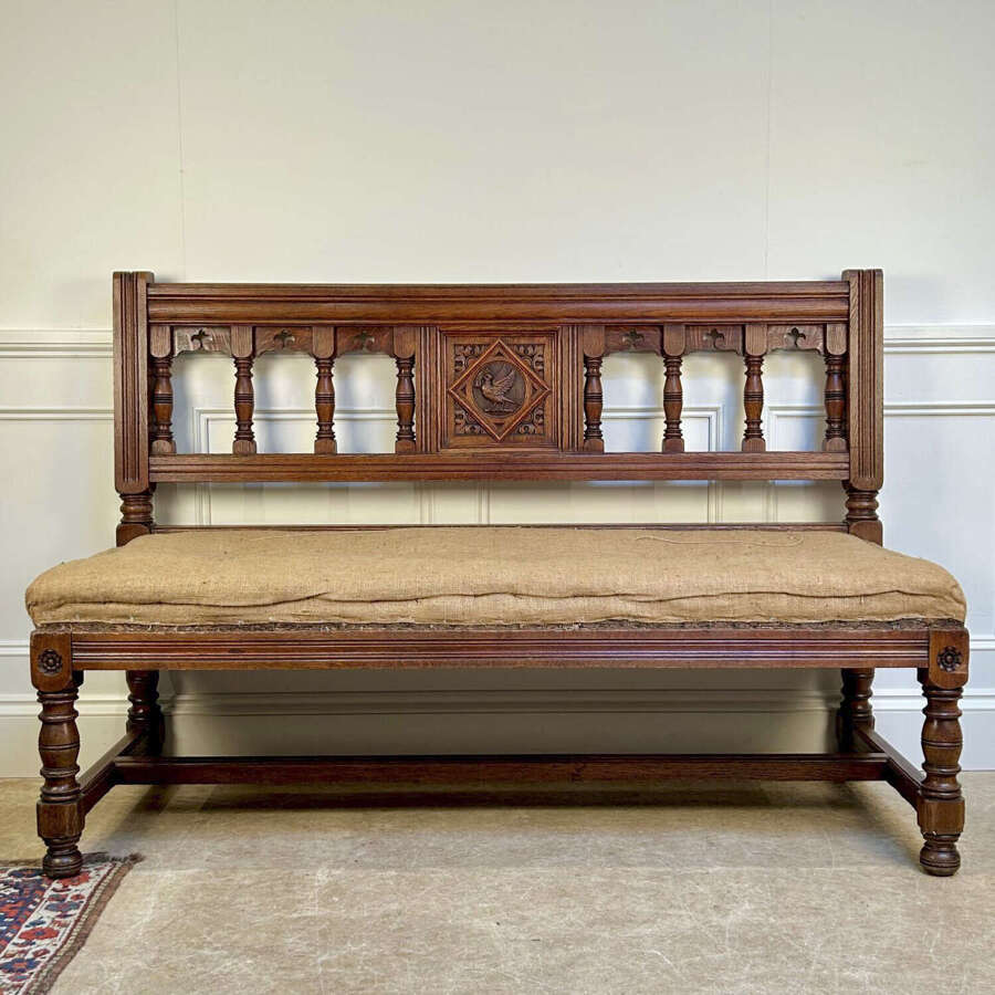 GIllows 19th C Gothic English Oak Hall Bench
