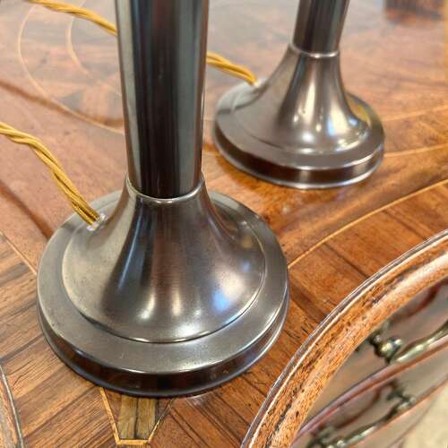 A Pair of Patinated Brass Candle Lamps