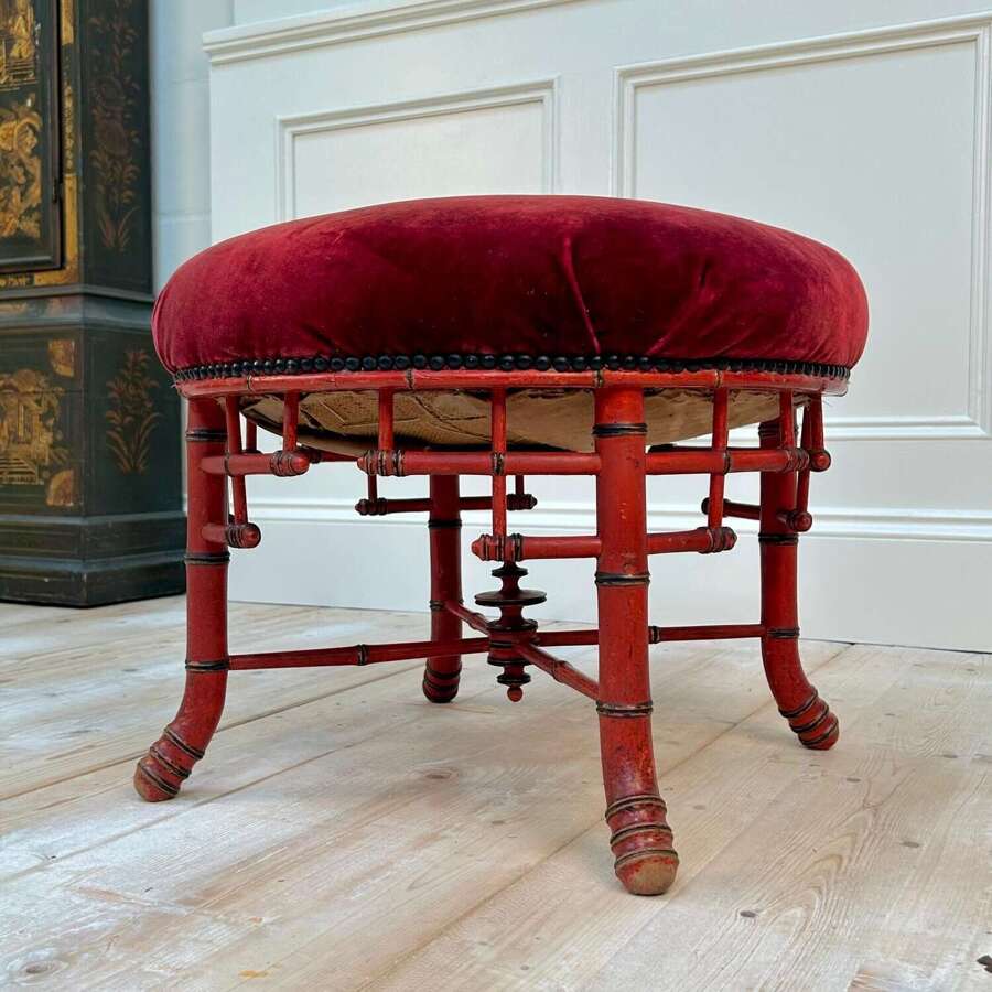 19th C Aesthetic Lacquered Bamboo Stool