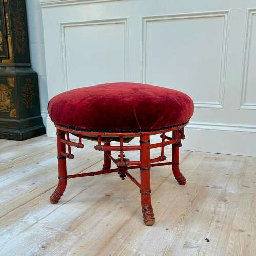 19th C Aesthetic Lacquered Bamboo Stool