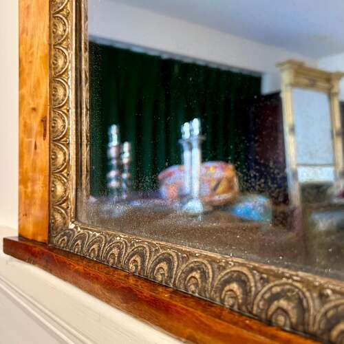 19th C Satin Birch and Giltwood Mirror
