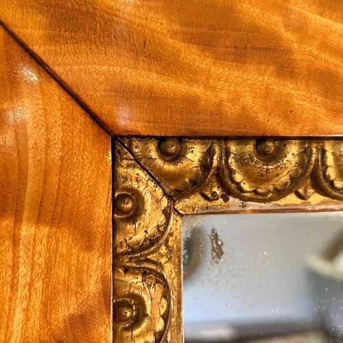 19th C Satin Birch and Giltwood Mirror